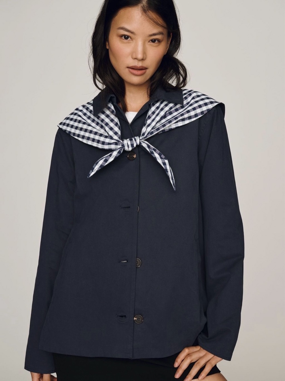 NWT Anthropologie RAISONNEl Gingham Trench Jacket in Blue & White size S.